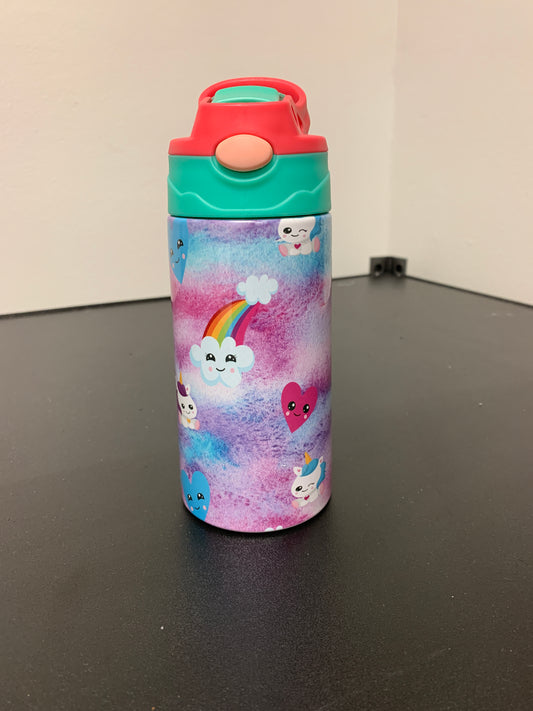 Unicorn, clouds and hearts kids water bottle